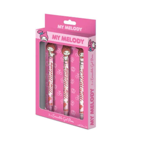 3 stylos Gel Effaçable + Topper My Melody Hello Kitty