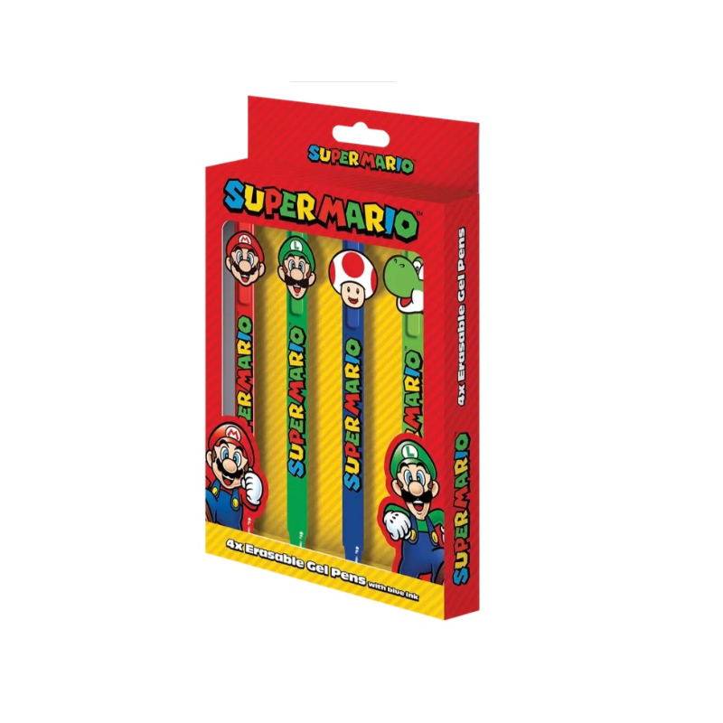 SUPER MARIO 4 Stylos à Gel Effaçable + Tête Topper